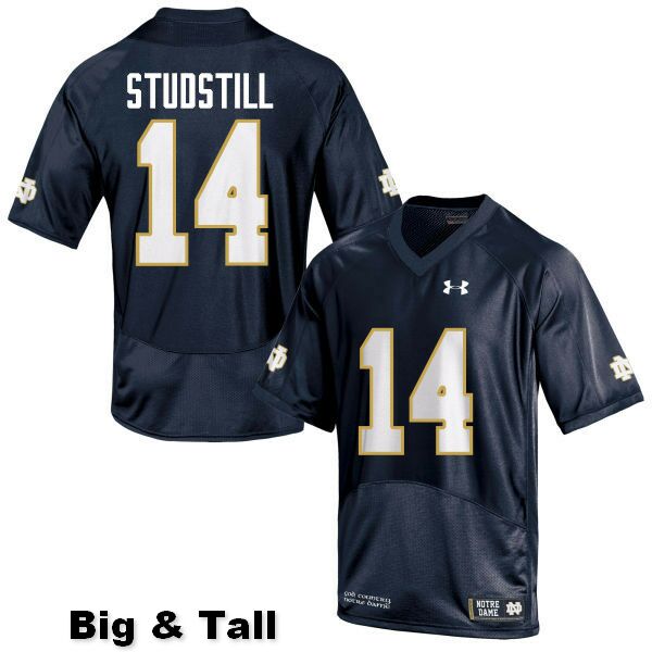 Men's NCAA Notre Dame Fighting Irish #14 Devin Studstill Stitched College Under Armour Authentic Navy Blue Big & Tall Football Jersey IV10H30QS